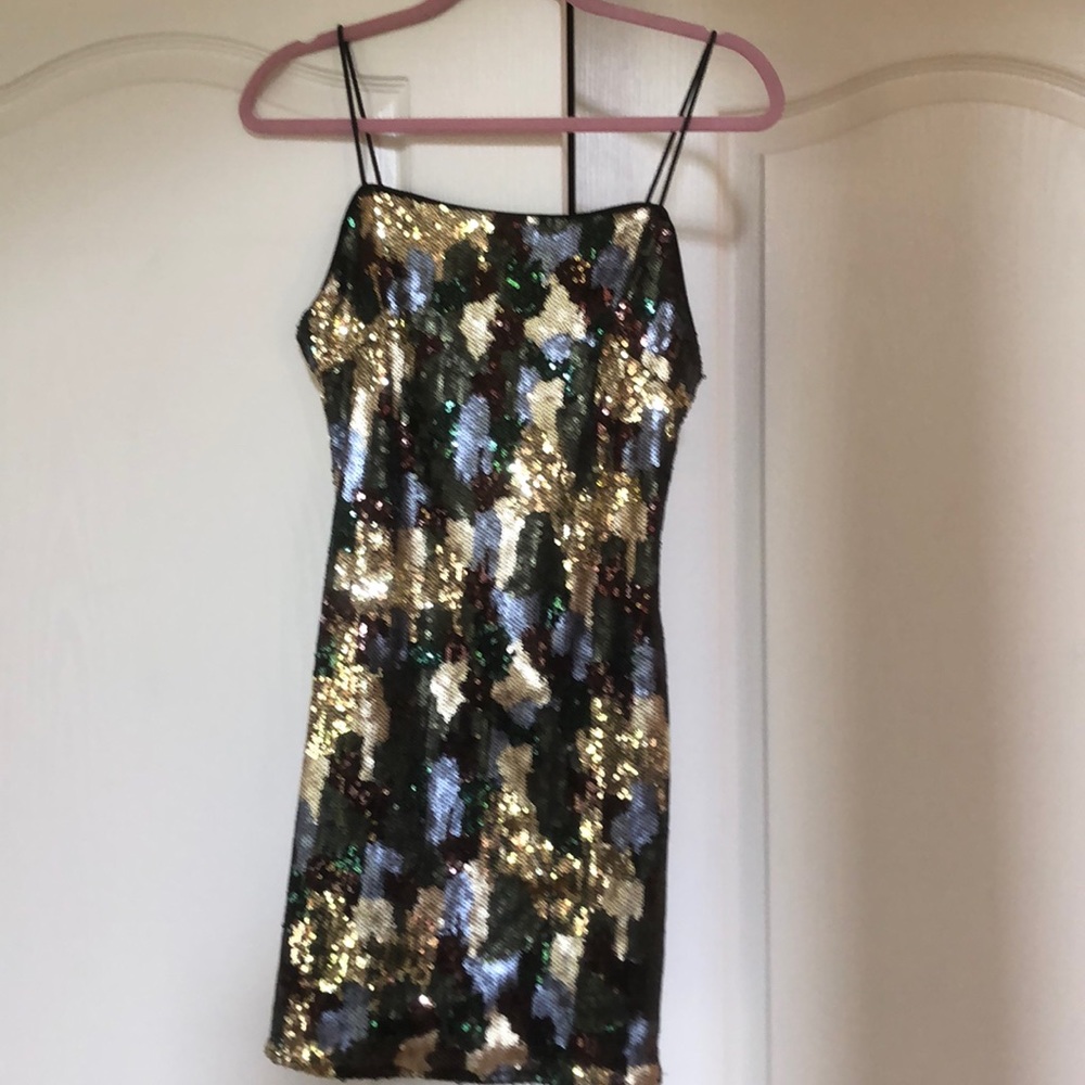 Spaghetti strap camouflage mini dress